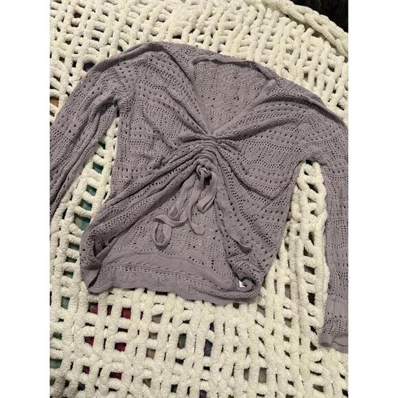 Women’s Summer Knit Crochet Bathing Suit Cover Pullover Front Ruching M Lavender - Picture 2 of 9